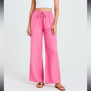 Canvas Wide Leg Pant Size Large Pink Elastic Waist Adjustable Drawstring Flowy